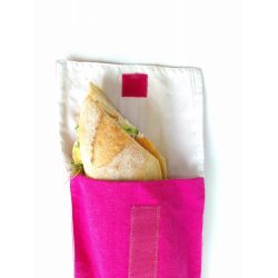 Herbruikbare foodwrap voor lunch in katoen 15 x 25 cm + rPET, sluit met velcro